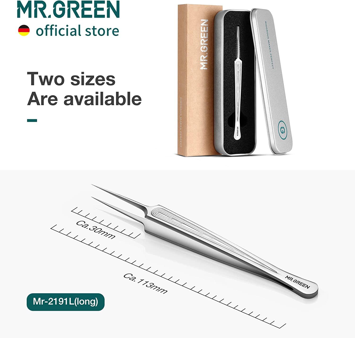 MR.GREEN Ingrown Hair Tweezers Needle Nose Pointed Tips Tweezers For  Eyebrows Splinters Blackhead Removal Acne Clip Extractor (Long)