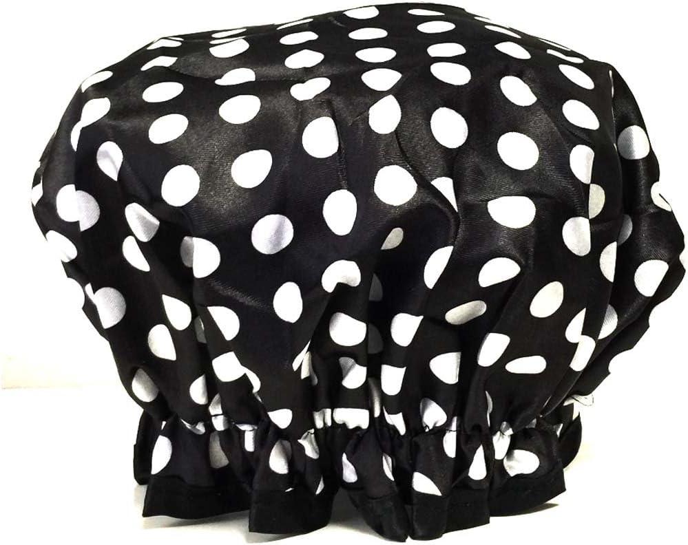 Wrapables Trendy Satin Shower Cap Black and White Dots Stylish Bath Cap