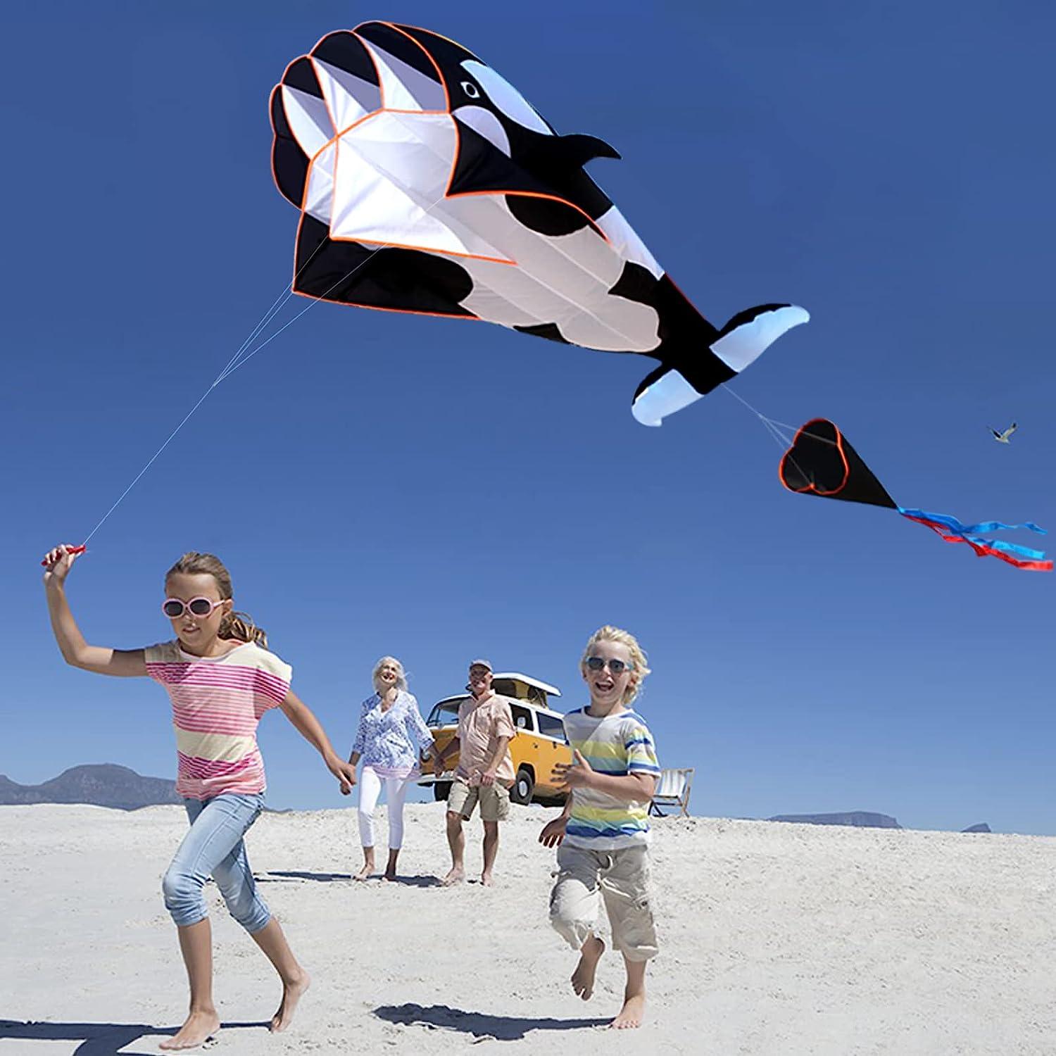 Hengda KITE-3D Kite for Kids & Adults, Huge Frameless Soft Parafoil Giant  Black Dolphin Orcas Whale Breeze Kite