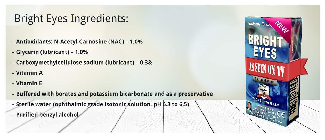 Ethos Bright Eyes Carnosine NAC Eye Drops 2 x 5ml Bottles UK TV