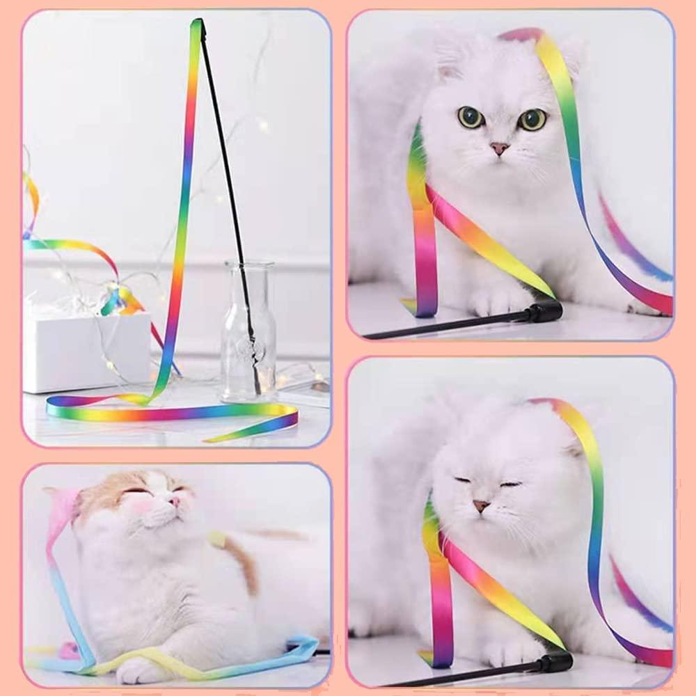Interactive Cat Rainbow Wand Toys Colorful Ribbon Charmer for - Main Image