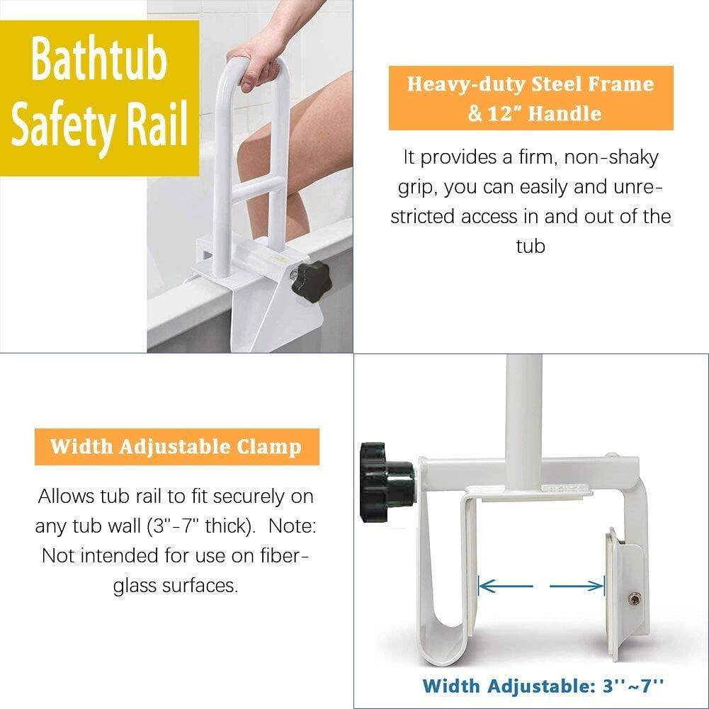 KXT Premium Bathroom Tub Safety Rail for Seniors, Clamp Railing Bath