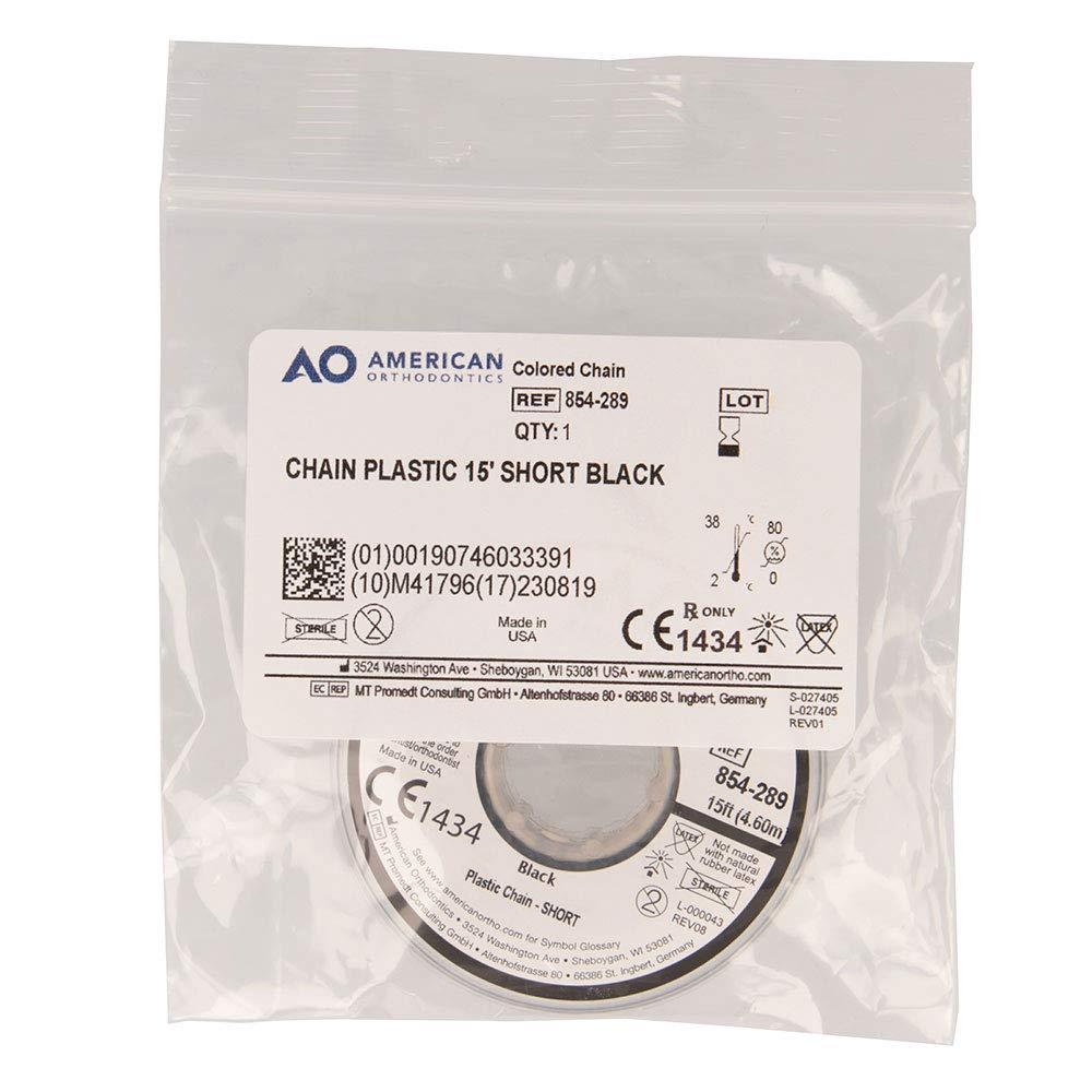 American Orthodontics Plastic Chain 15' Short Black 15 ft NonLatex Made in the USA Hypo
