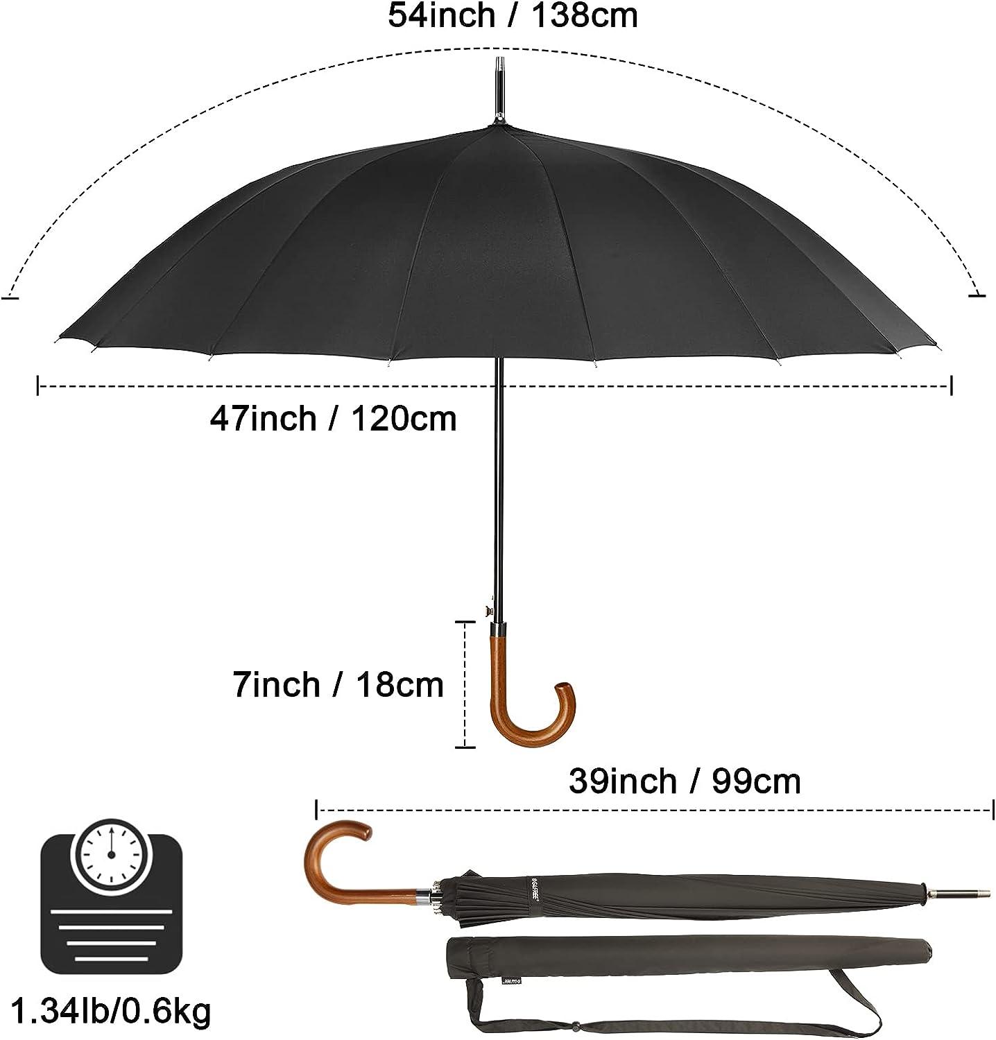 G4Free 54 Inch Large Windproof Umbrella for 2 Persons, 16 Ribs Auto Open  Classic Wooden J Handle Cane Stick Golf Rain Umbrellas for Men Women Travel  120cm