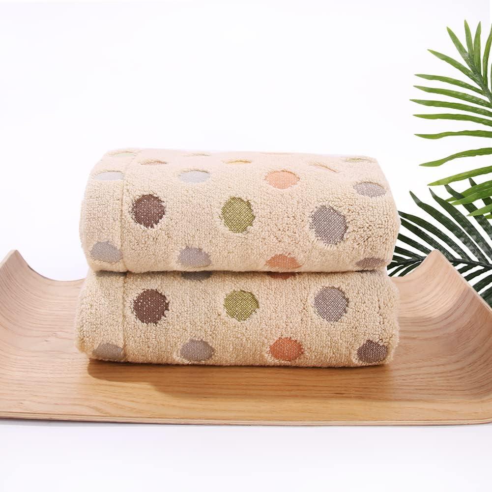 Pidada Colorful Polka Dot Pattern 100% Cotton Hand Towels for Bathroom 13.4 x 30 inch Set of 4 (Beige and Brown)