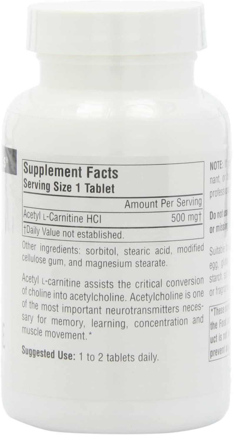 Source Naturals Acetyl L-Carnitine 500 mg - 120 Tablets for Energy & Focus  | Buy Now with Express International Delivery