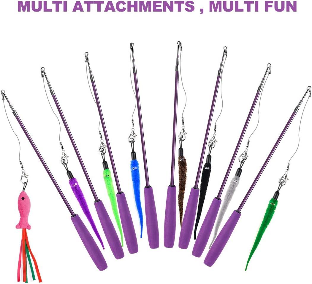 Retractable Cat Toy Wand, 11 Packs Interactive Cat Feather Toys, 7