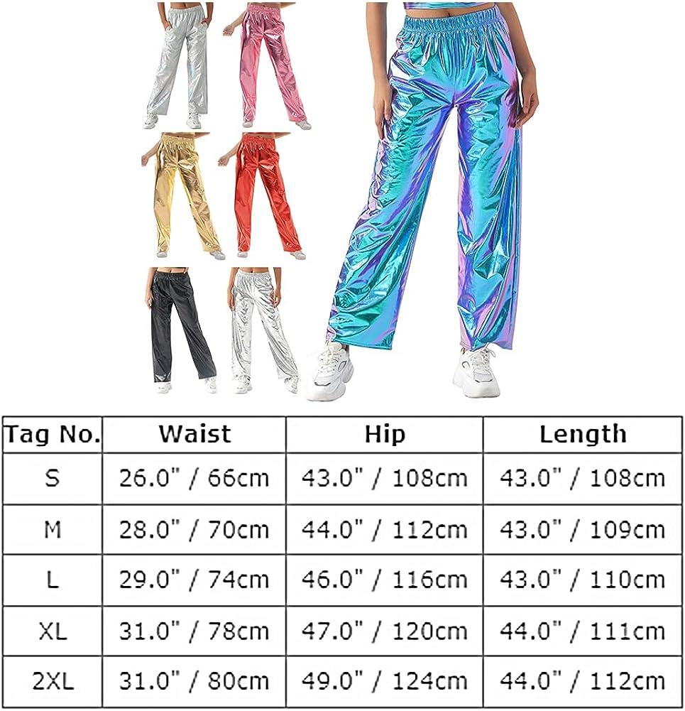 ODIZLI Womens Shiny Metallic High Waist Stretchy Jogger Pants Holographic  Hip Hop Club Wear Streetwear Laser Blue Large