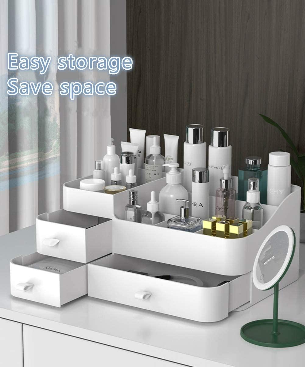 PENGKE Makeup Organizer for Vanity Multifunction Desk Organizer with  Drawers Clear Bathroom Organizer Countertop for Cosmetics Lipsticks Jewelry  Nail Care Skincare 2 Drawers