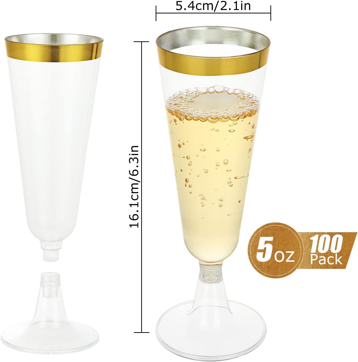 Munfix Calici Da Champagne In Plastica: 100 Pezzi Usa E Getta Con Bordo Dorato, 141,7g, Trasparenti, Eleganti, Senza BPA, Per Matrimoni E Feste.