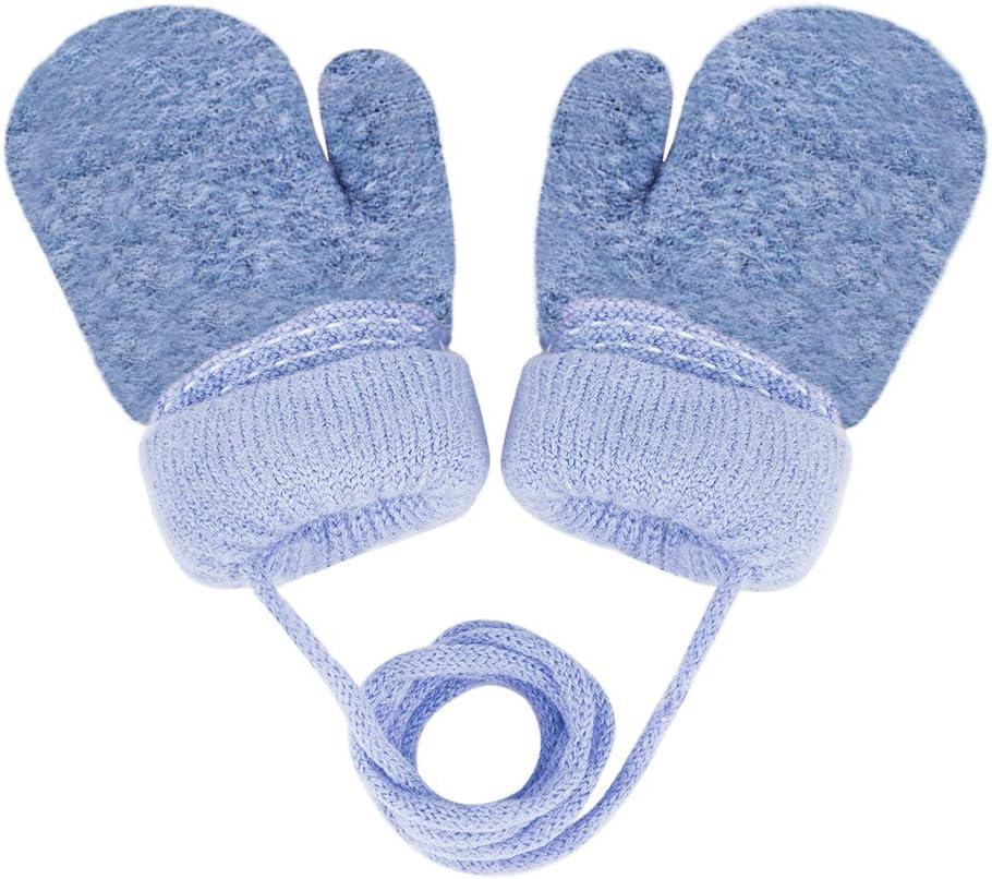 Cute Cartoon Kids Knitted Gloves with String Winter Warm Mitten