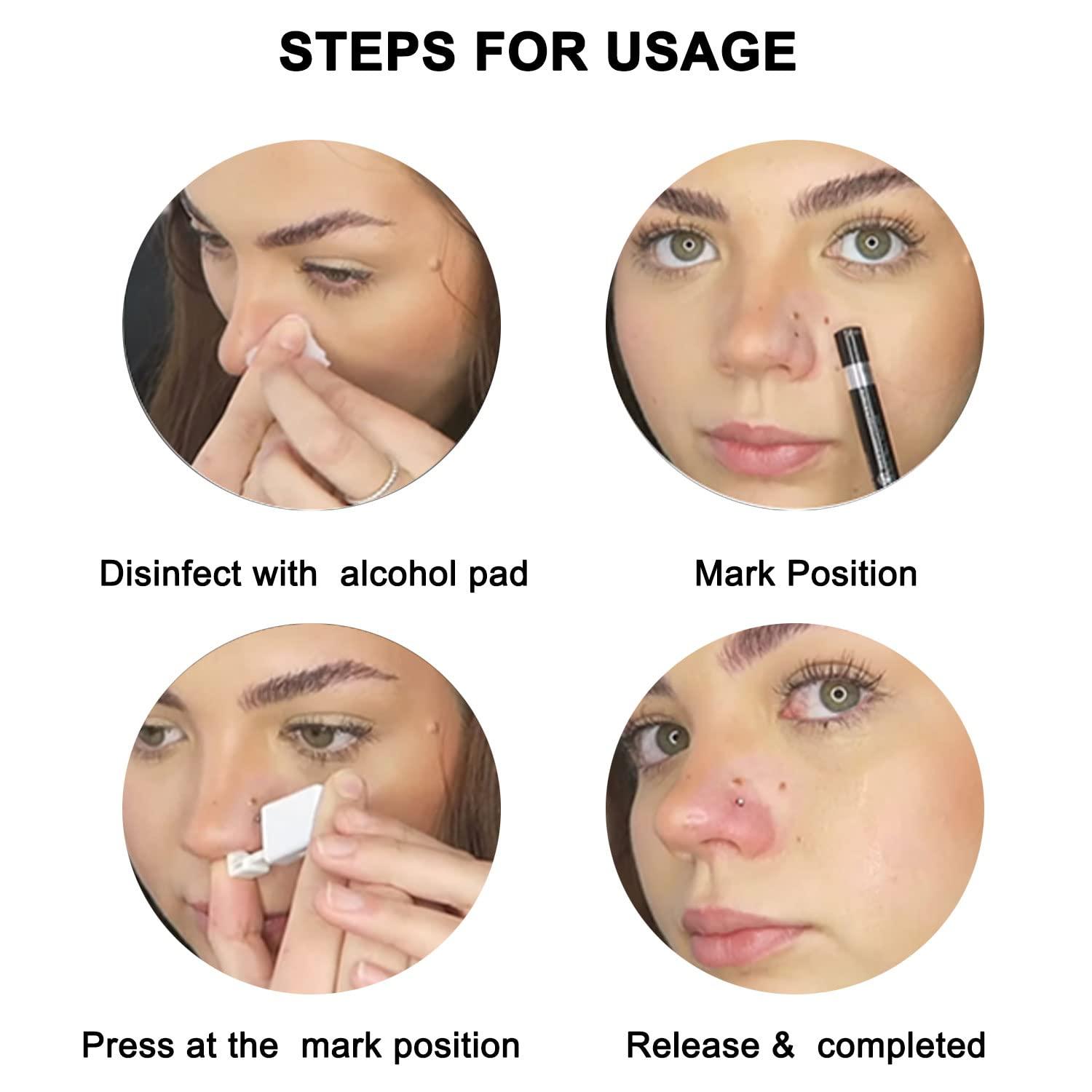 Nose Piercing Kit, 2 Pack Disposable Self Nose Piercing Gun with 10 Pcs