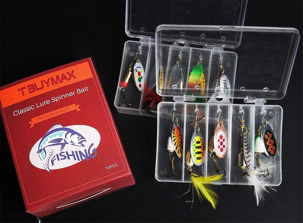10pcs Fishing Lure Spinnerbait, Bass Trout Salmon Hard Metal Spinner Baits  Kit with 2 Tackle Boxes by Tbuymax