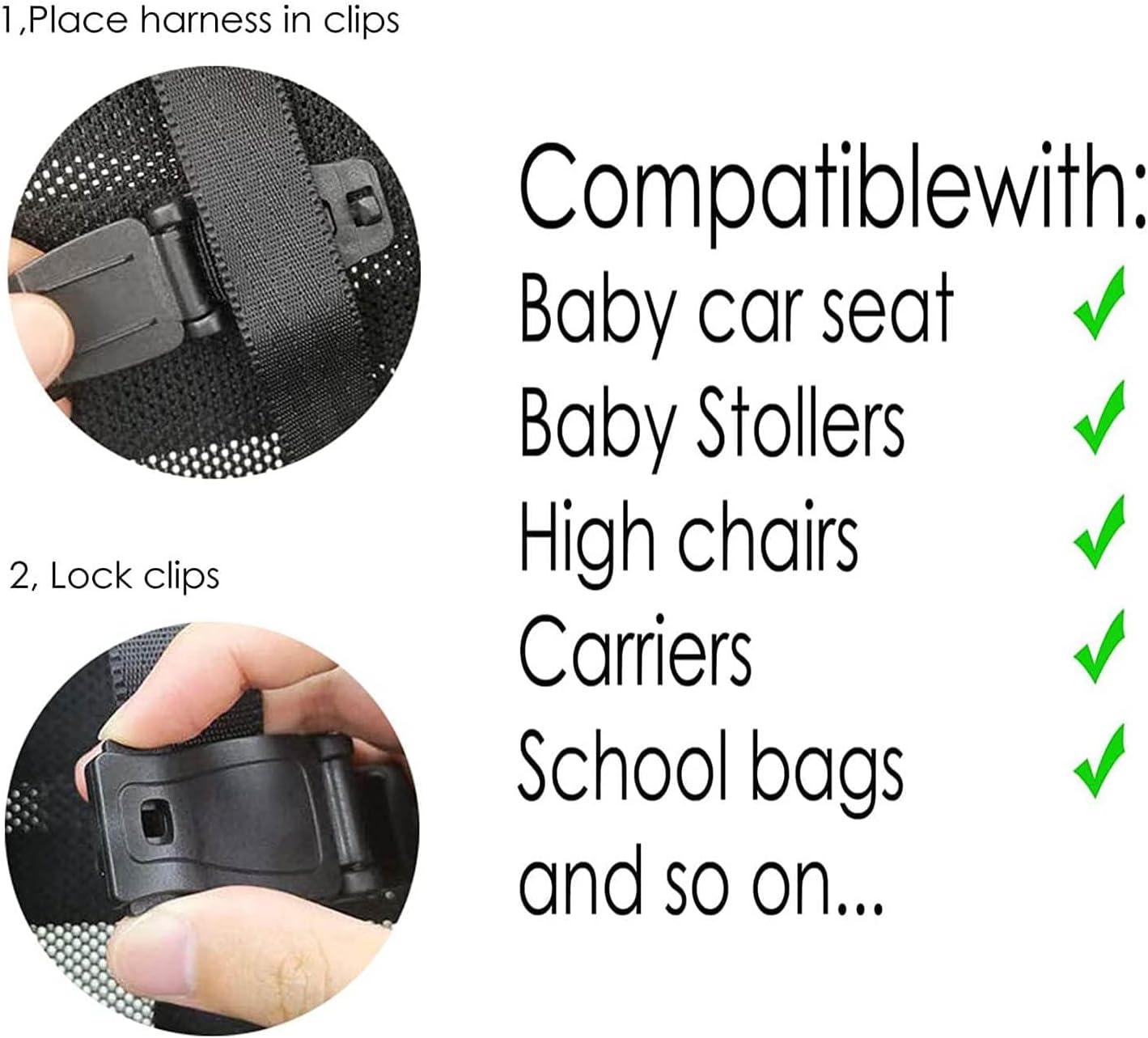 Car Seat Belt Clip 2Pcs Child Safety Harness Chest Clip for Car Seats & High Chairs (Black)
