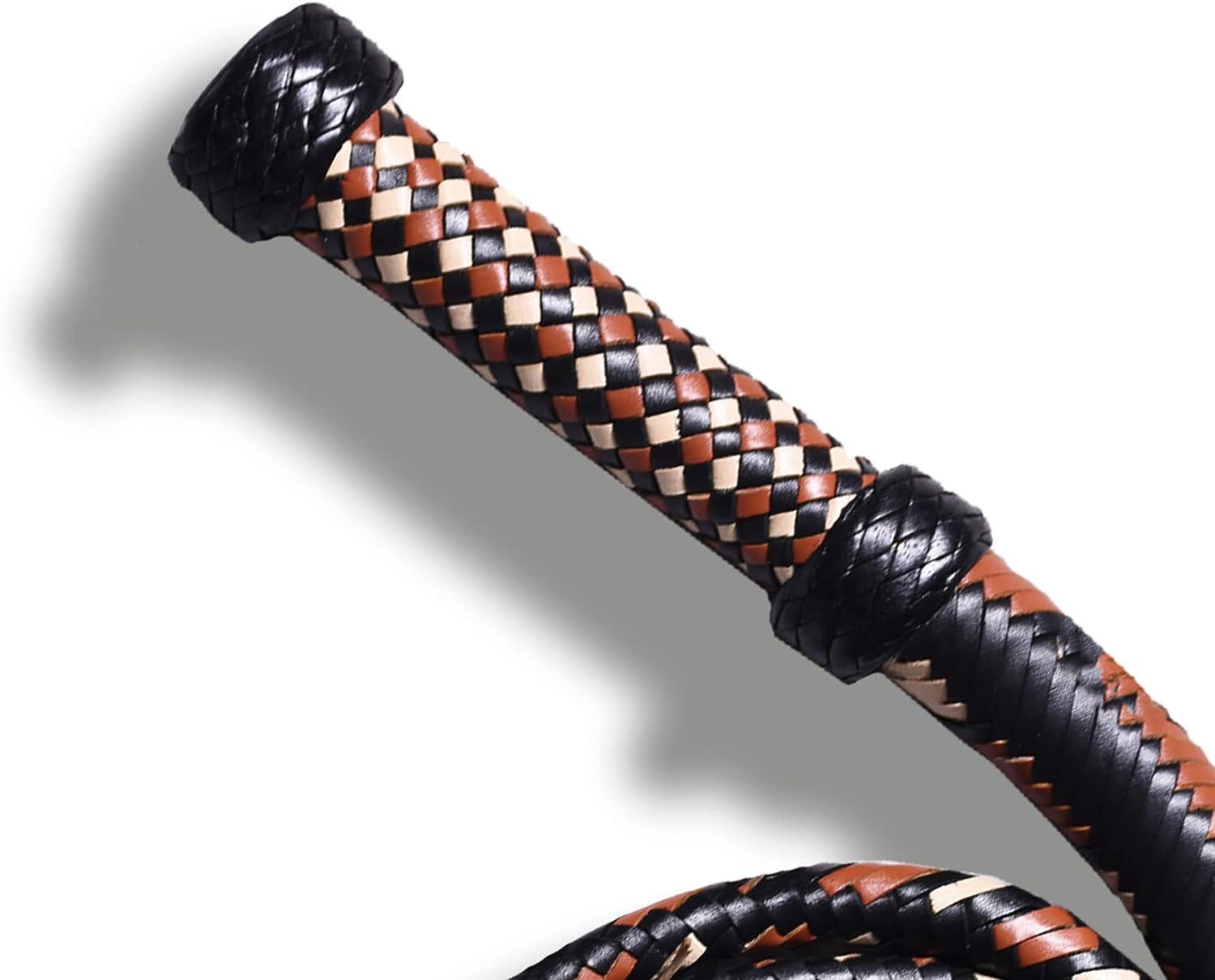 Fouet En Cuir Indiana Jones Style - 1,22 M (4 Feet) - 8 Tresses - Naturel - Neuf