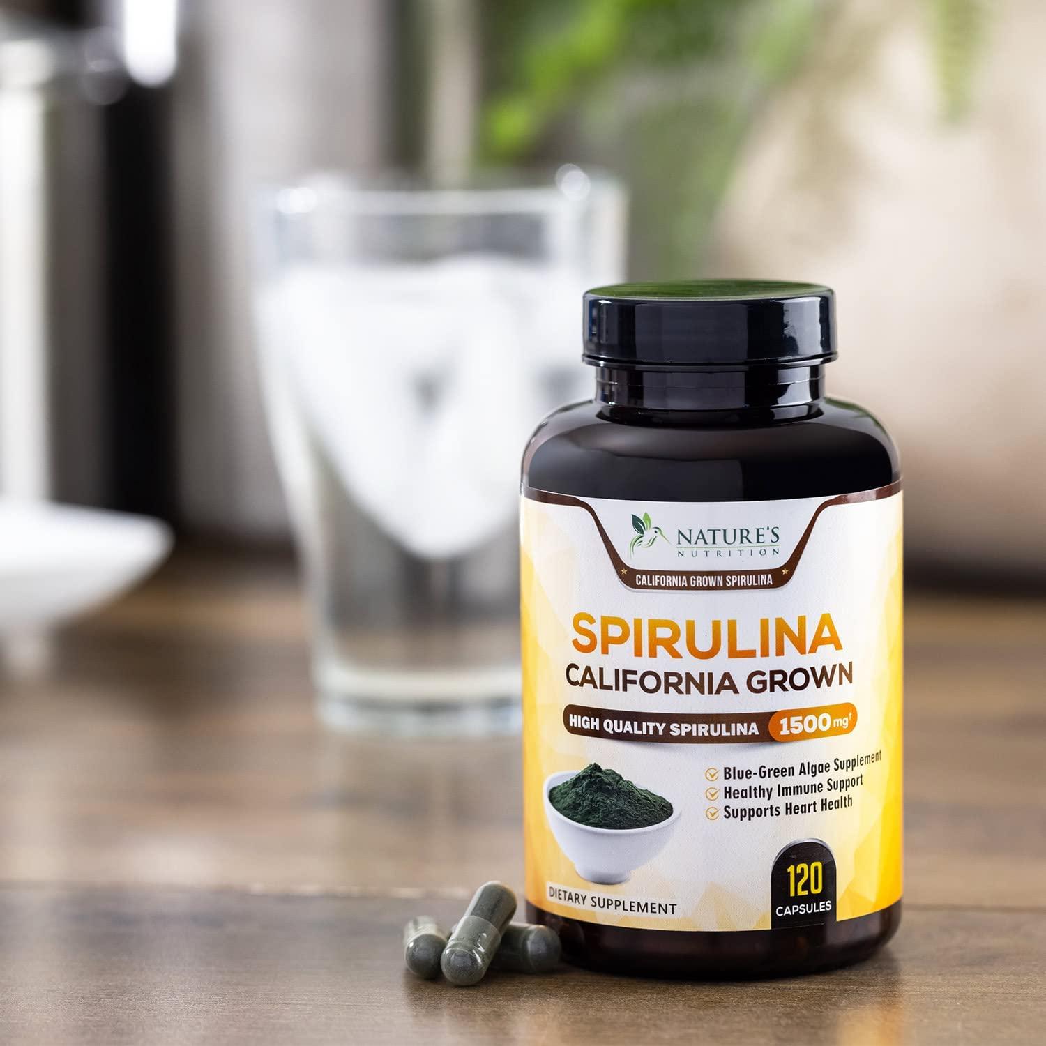 Spirulina Capsules 1500mg Premuim, Natural Spirulina from Blue Green