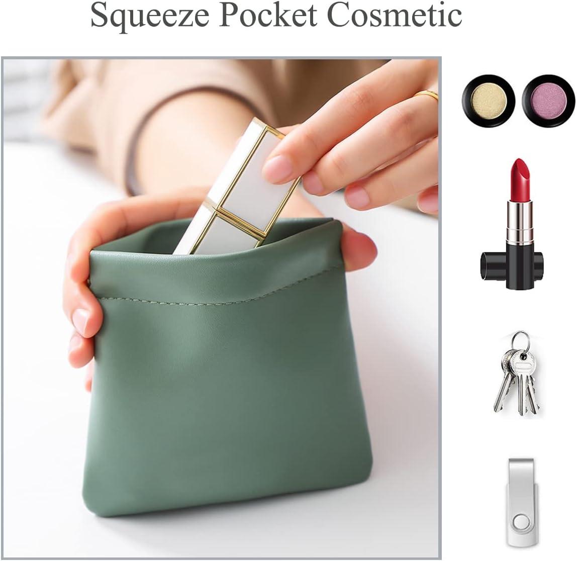Automatic Closing Lipstick Pouch Leather Cable Organizer Bag