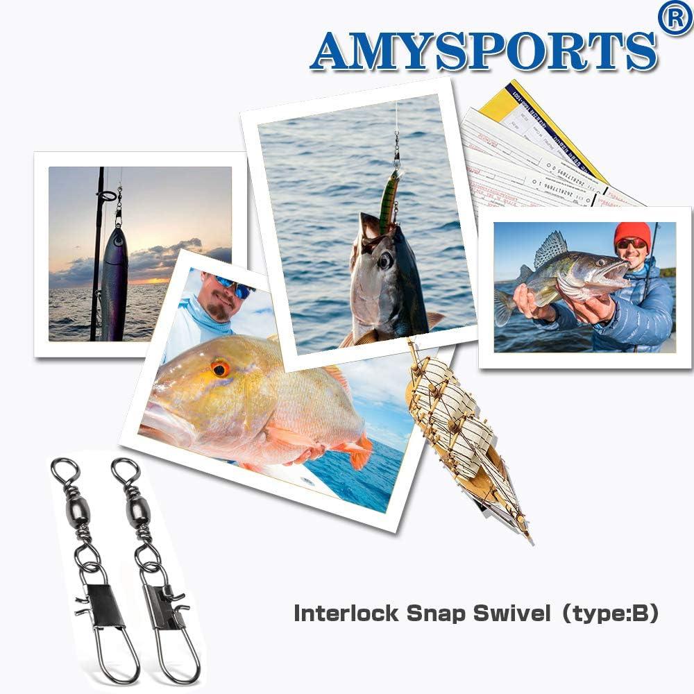 AMYSPORTS Fishing Tackle Barrel Swivel Snap High Strength Snap Swivel  Saltwater Stainless Steel Fishing Barrel Snaps Interlock Snaps Freshwater  Leader Lure Connnector Accessories Size12 (24lb) 50 pcs