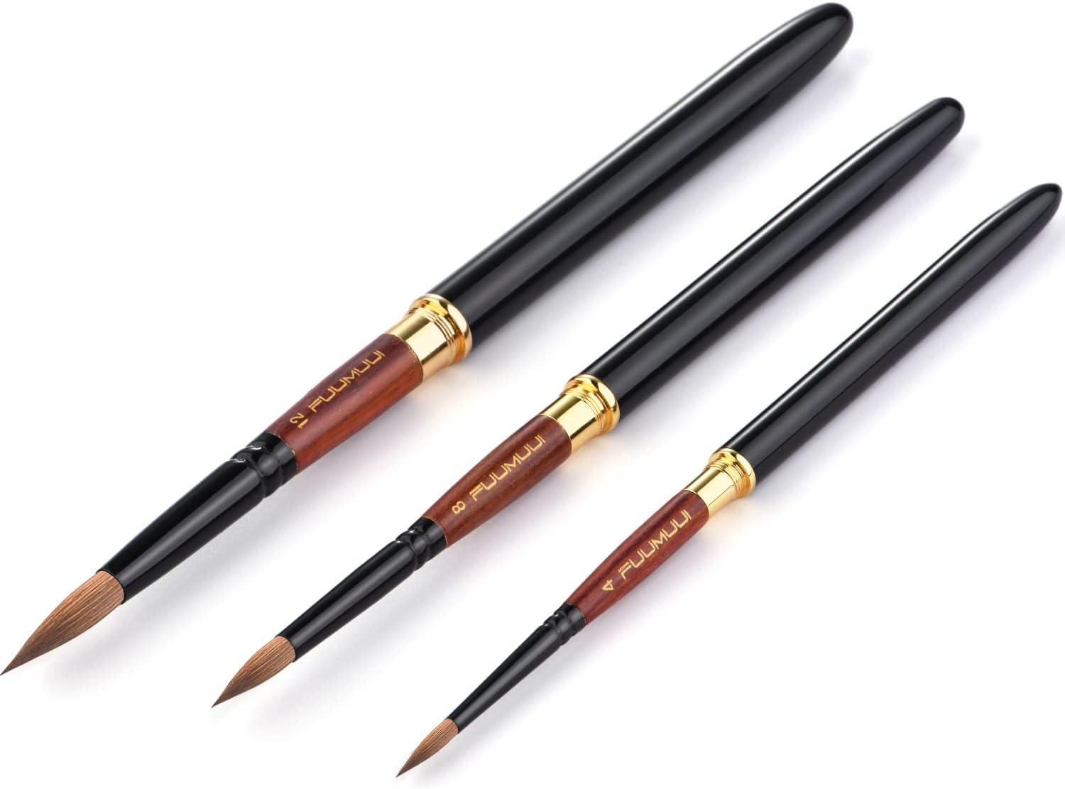 Kolinsky Travel Watercolor Brushes Fuumuui 3pcs Elegant Kolinsky Sable  Watercolor Brushes with Pocket Size Leather Pouch Perfect for Watercolor  Gouache Ink Painting Kolinsky sable brushes