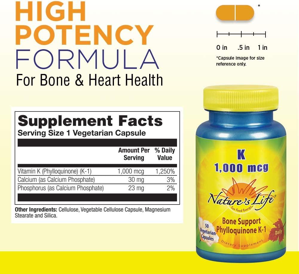 Nature's Life Vitamin K 1000mcg Supplement for Healthy Bones