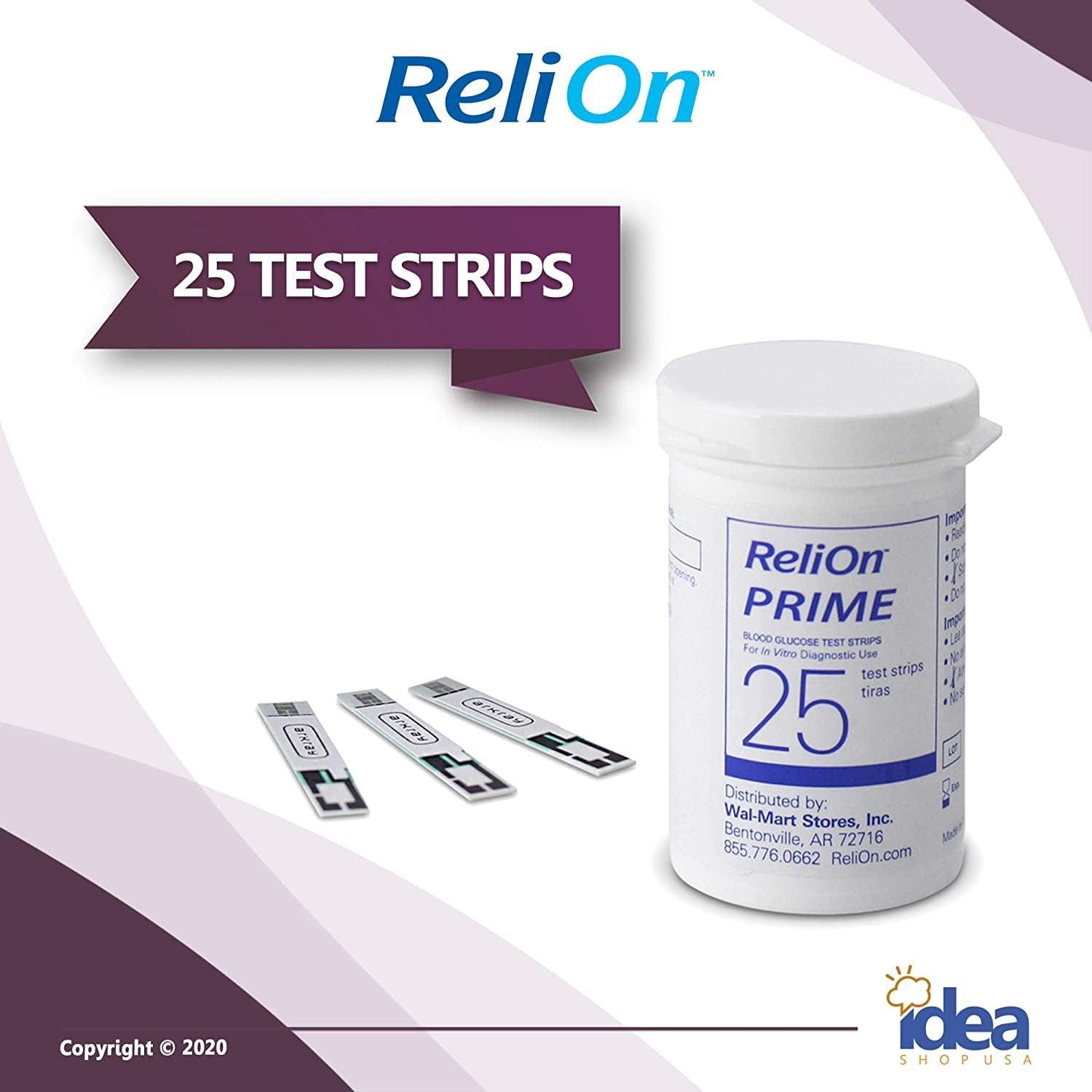 ReliOn Prime Blood Glucose Test Strips 25 Ct Bundle with Exclusive Look