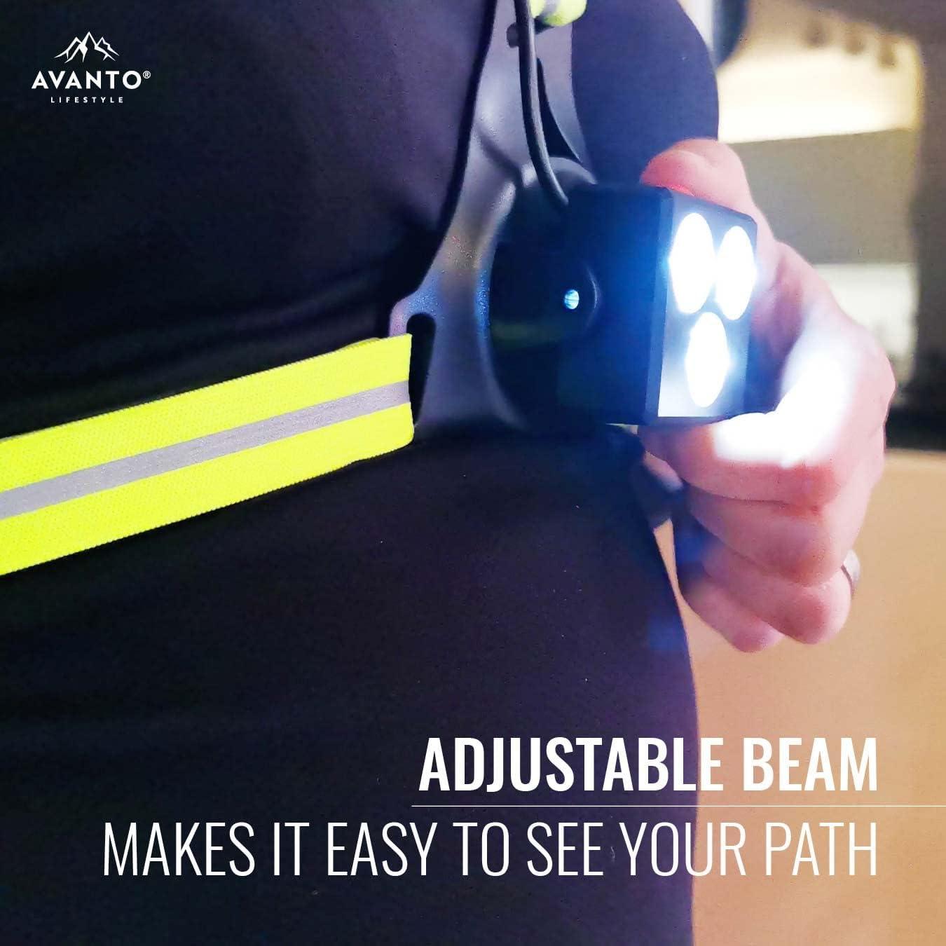 AVANTO Triple Beam Chest Light, 500 Lumen Outdoors LED Night Running Lights  for Runners and Joggers, Dog Walkers, Long 5-7h Usetime, Strong USB  Rechargeable 2200mAh Battery, Reflective Vest Triple Beam Yellow 500lm