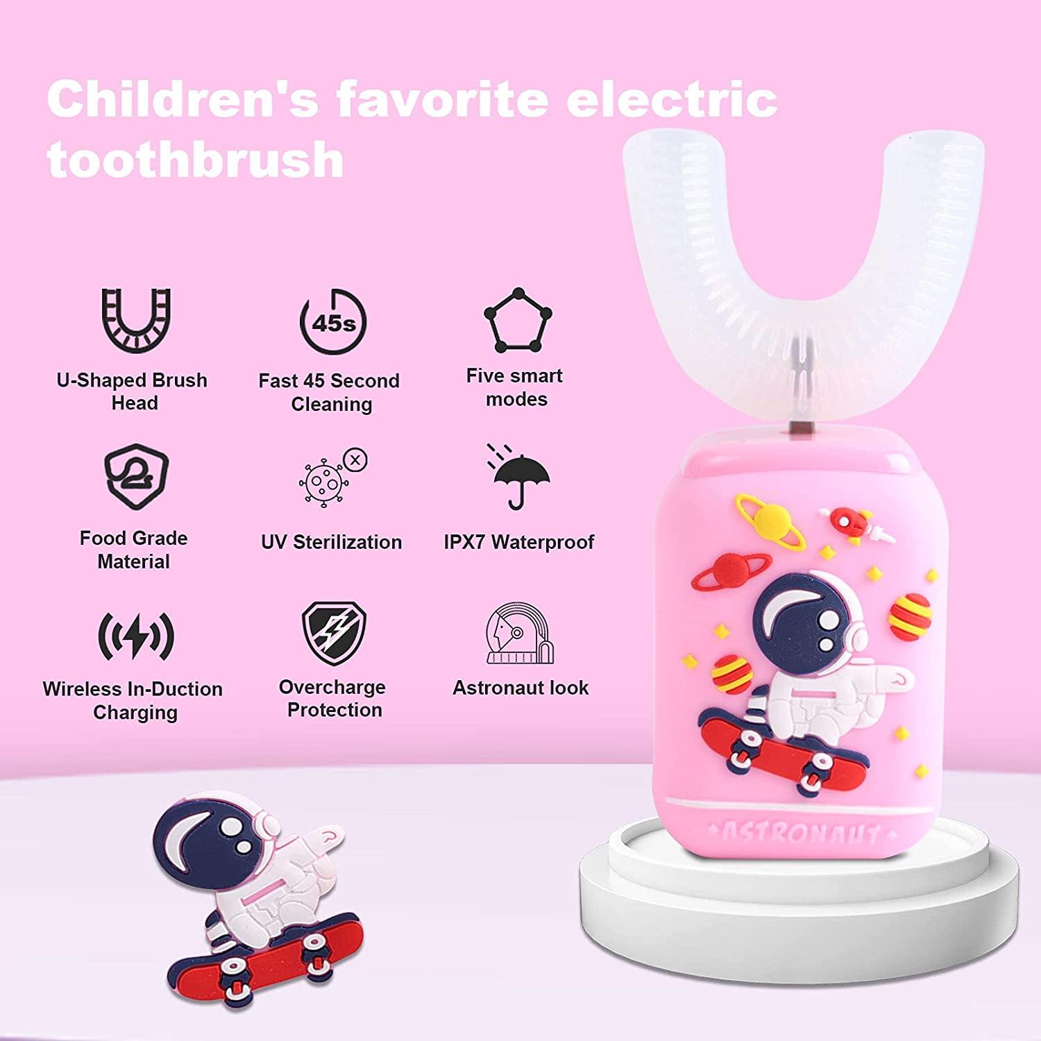 Kids Electric Toothbrushes, 5 Modes Wireless Charging Kids U Shaped
