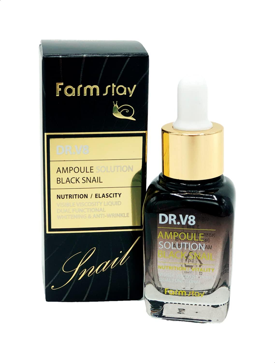 Farmstay Dr. V8 Black Snail Ampoule Solution 30ml â€“ Revitalize ...