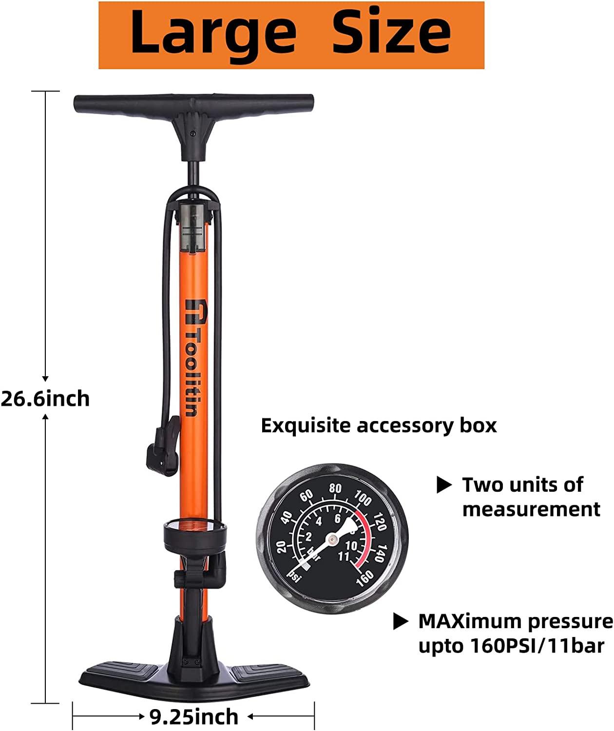 Bicycle Floor Pump With Gauge Display 160 PSI / 11 Bar