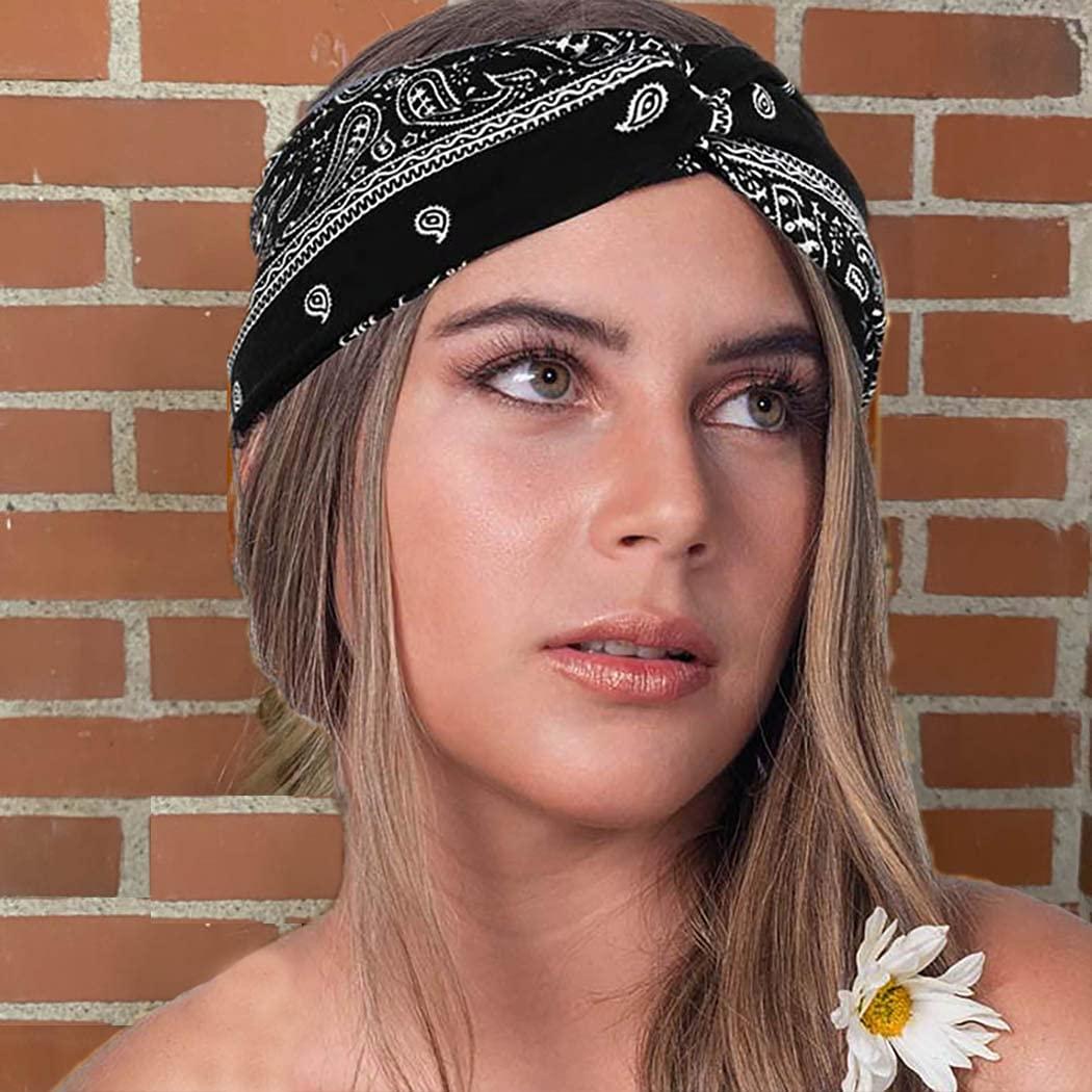 Boho Fleur Imprimé Large Bandeaux Vintage Noeud Élastique Turban