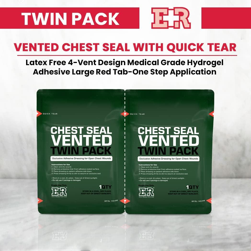 Ever Ready First Aid Vented Chest Seal with Quick Tear Twin Pack 6.6 Square Occlusive Adhesive