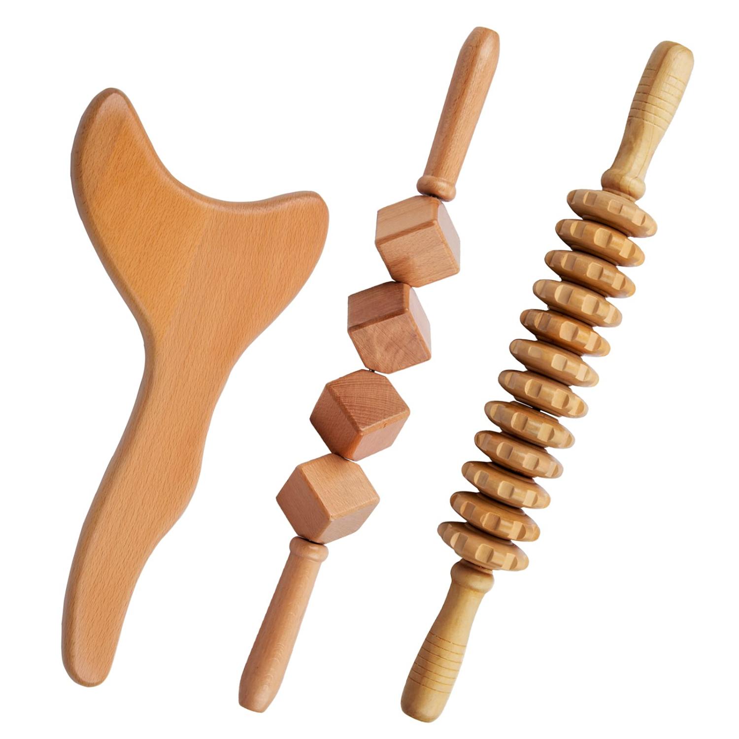 Wood Therapy Massage Tools 3Piece Set for Lymphatic Drainage