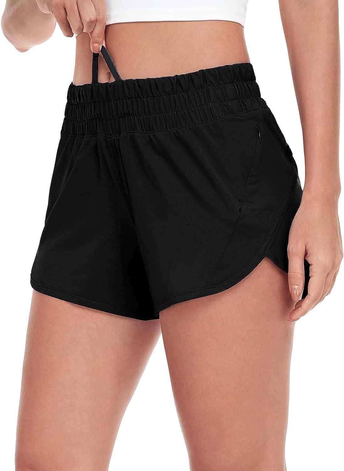 HeyNuts Stride Running Shorts for Women, Mid Waisted Athletic