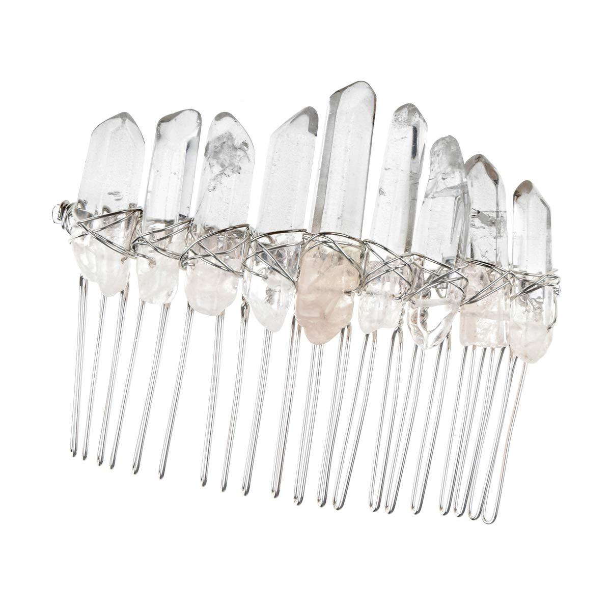 Merroyal Raw Crystal Quartz Tiara Mermaid Hair Combs Transparent