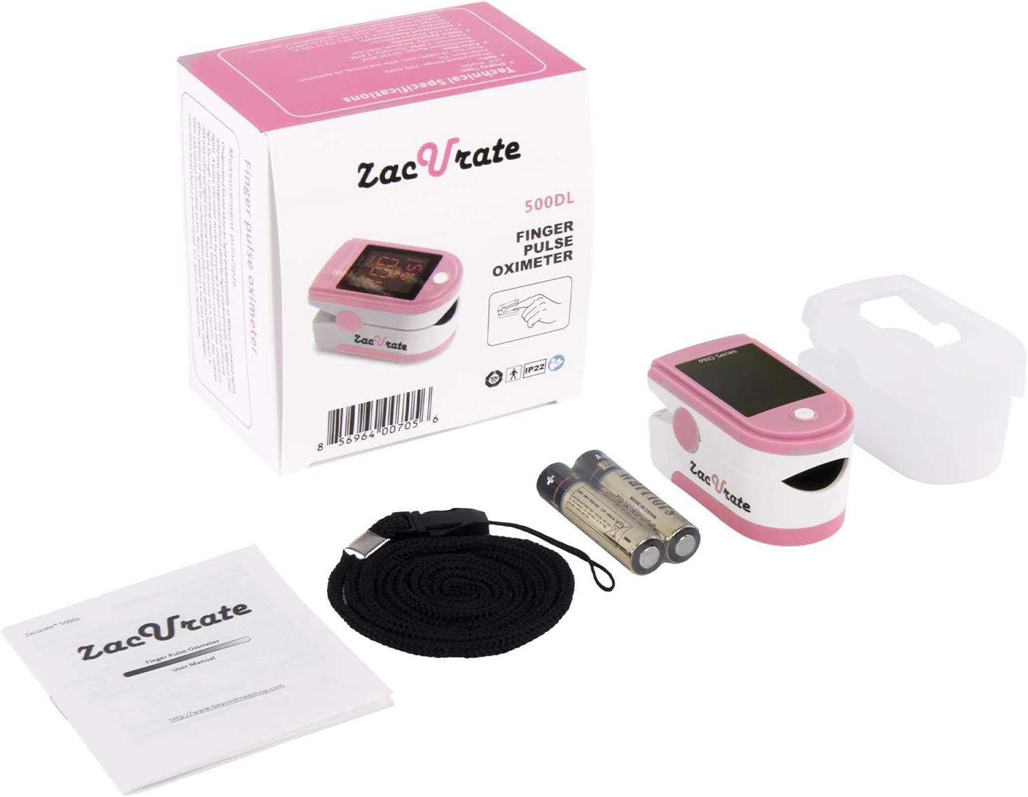 Zacurate Pro Series 500DL Fingertip Pulse Oximeter and Blood Oxygen Saturation Monitor (Blushing