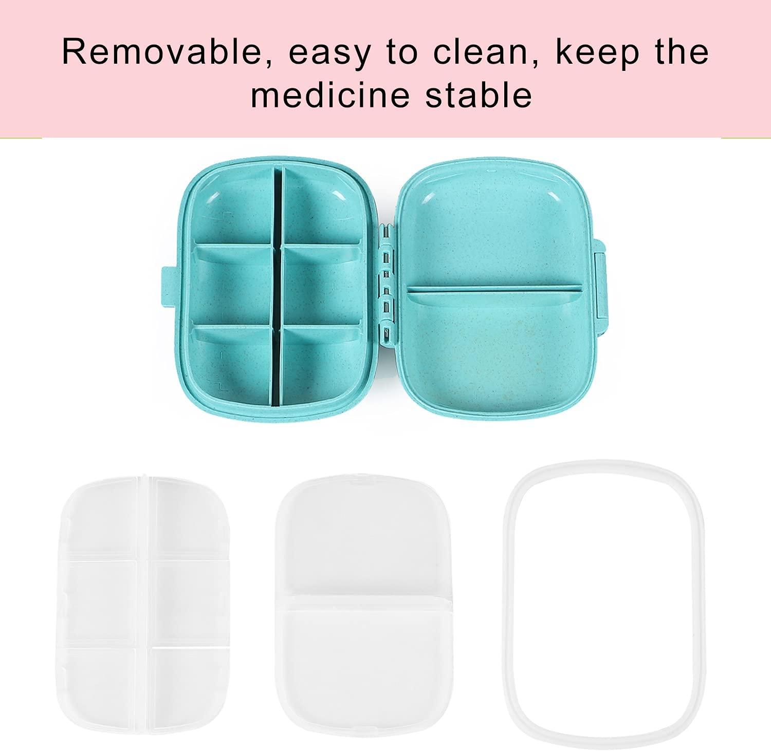 2 PCS Travel Pill Organizer, TEOYALL 8 Compartments Portable Pill Box Small  Daily Pill Case Medicine Vitamin Container for Pocket Purse (Blue/ Pink)