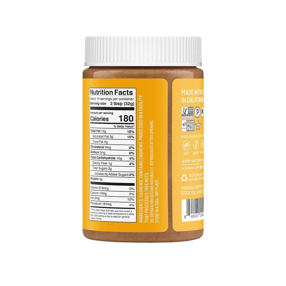 Octonuts Dry Roasted Cashew Butter 16oz Creamy & Heart Healthy Keto Friendly Spread Gluten