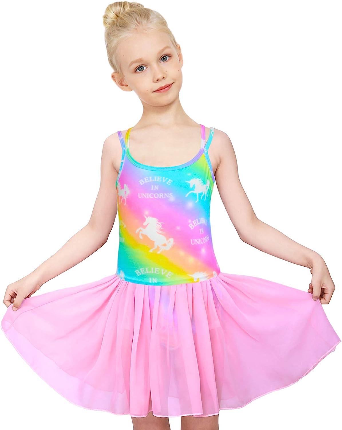Oyolan Gymnastiekpakje voor kinderen, meisjes, bedrukt, eenhoorn, kleurrijk, Leotard, gymshorts, dans, ballet, set, kostuum, show, wedstrijd, 5-16 jaar, Type A veelkleurig, 15-16 Jaar