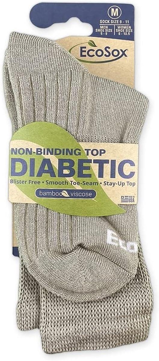 Ecosox Bamboo Viscose Diabetic Non-Binding Crew Socks for Men & Women   Integrated Smooth Toe. Pillow Cushioning. Improve Foot Circulation (Large -  Tan) 910-4