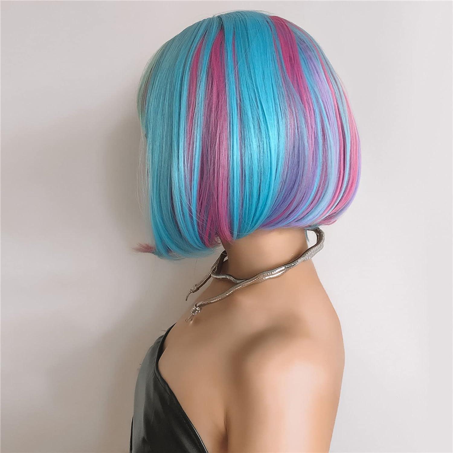 Pretfy Short Bob Rainbow Wig 12 Colourful Bob Wig with Bangs for Women Heat Resistant Synthetic Perfect for Cosplay Parties Daily Use