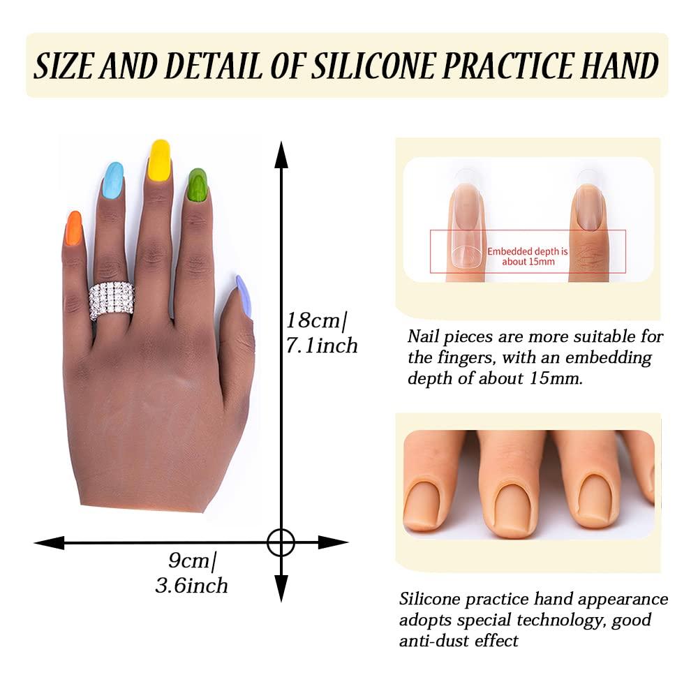 Silicone Nail Practice Hand for Acrylic Nails, Professional Upgrade  Mannequin Hands for Nails Practice with Adjustable Bracket, Life Size Fake  Hand with 50pcs Nail Tips(Left Hand, Dark brown) Left Hand Dark brown