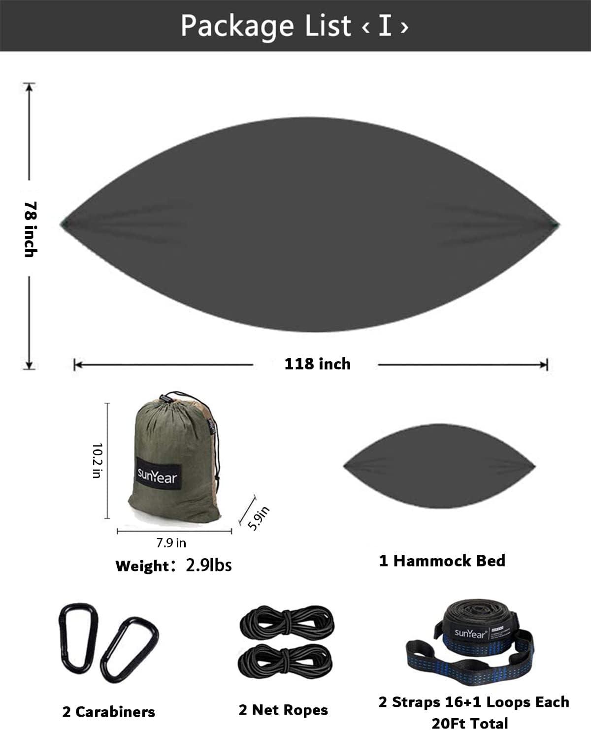 Sunyear Camping Hammock with Net & Sunyear Hammock Rain Fly Tent Tarp  Provides Effective Protection Against Rain