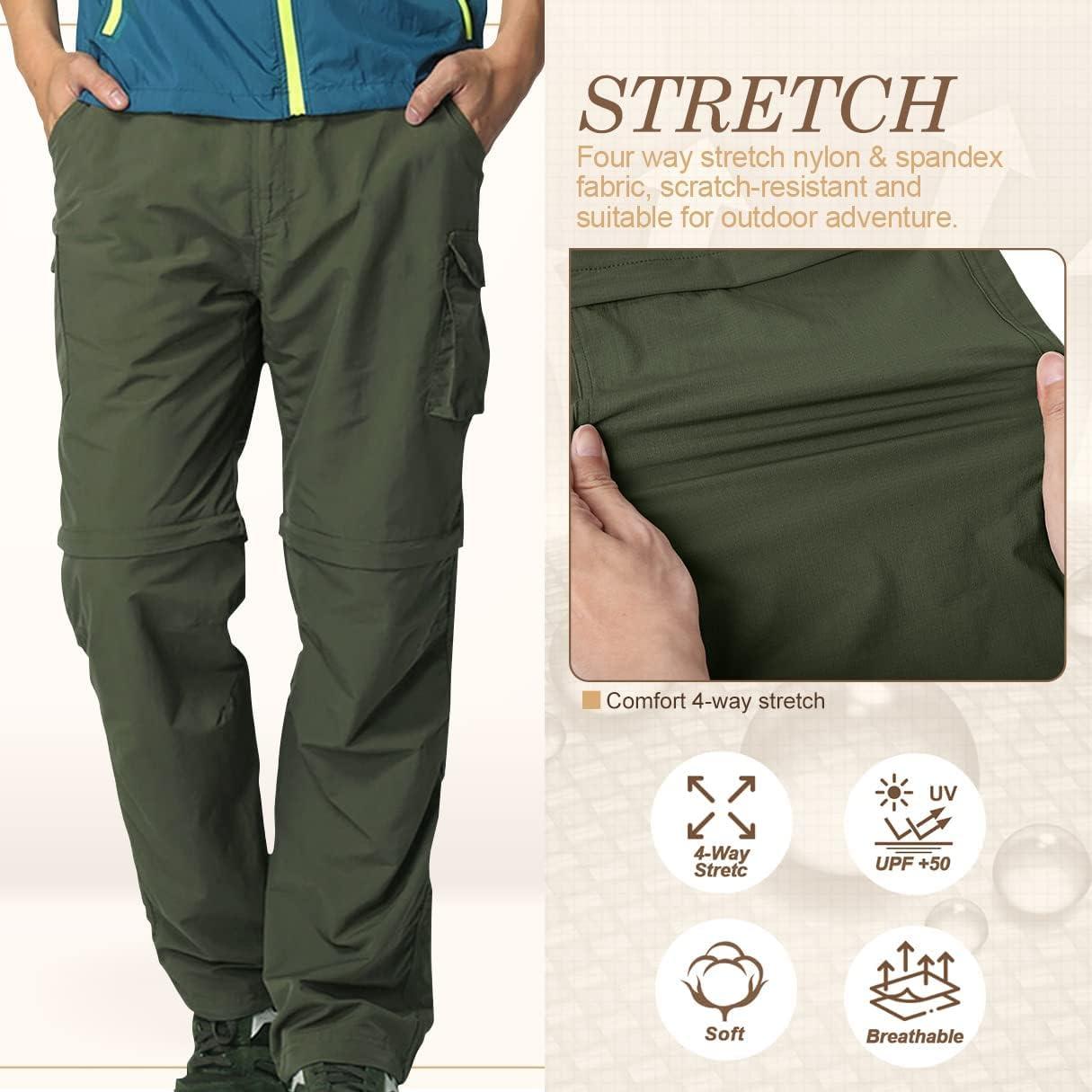 Men's Outdoor Quick Dry Convertible Lightweight Hiking Fishing Zip Off  Cargo Work Pants Trousers Army Green 38