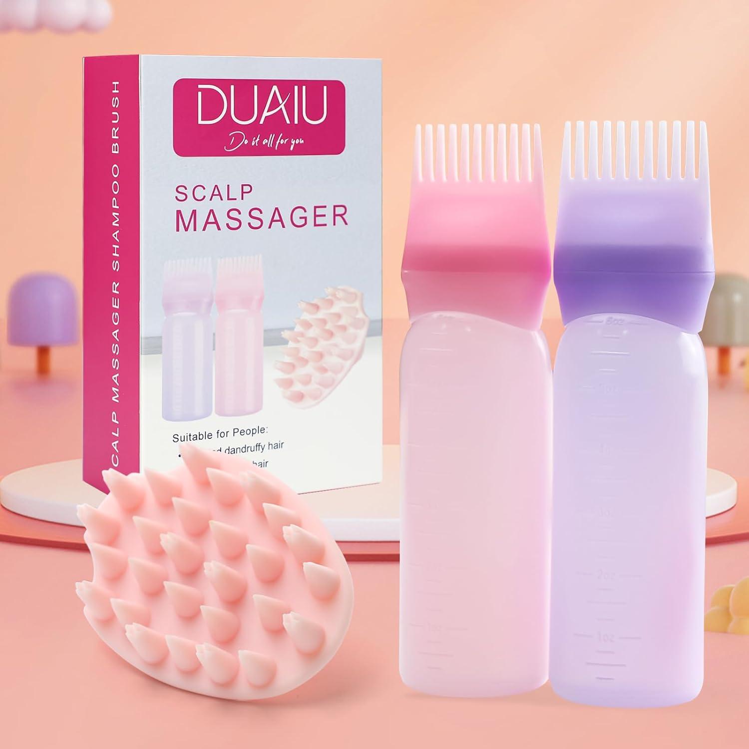 Scalp Massage Brush Set with 2 Hair Oil Applicators | Duaiu