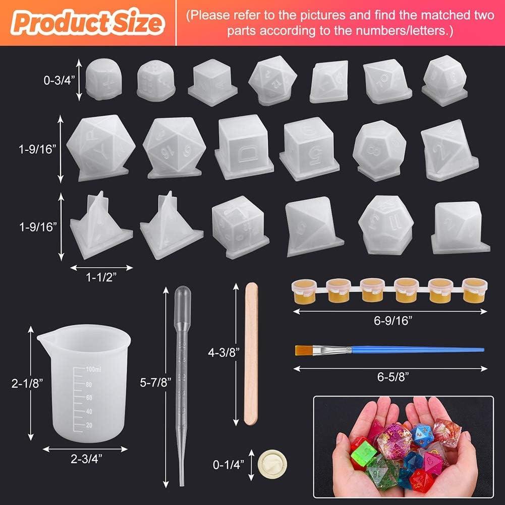 Resin Dice Molds, Shynek 19 Styles Polyhedral Game Dice Molds Set with Silicone  Dice Mold, Mixing Sticks, Measuring Cup, Droppers, Acrylic Paints Set for  Epoxy Resin Dice Making