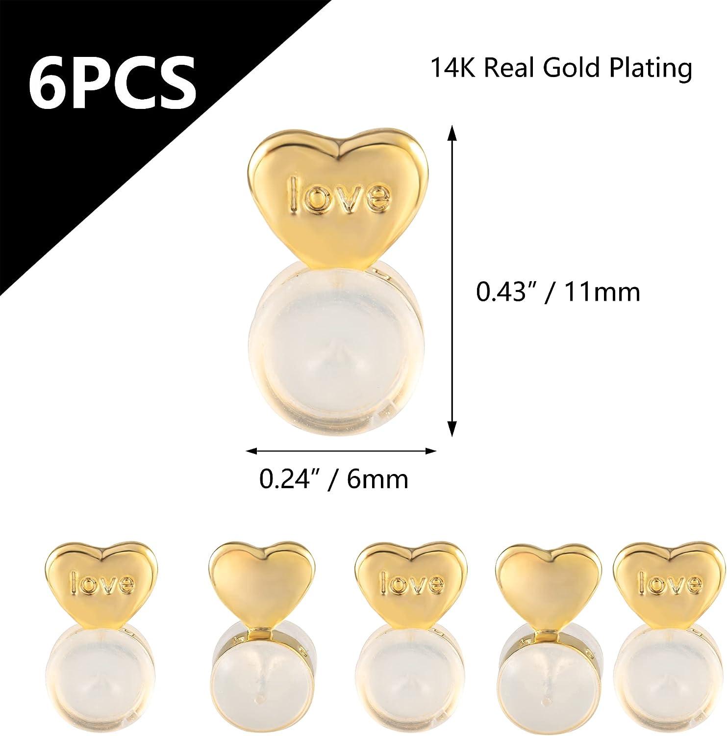 6PCS Heart Silicone Earring Lifter, 14K Gold Plated Love Earring Backs for  Studs/Droopy Ears, Hypoallergenic Secure Earring Backs Replacements for  Heavy Earrings