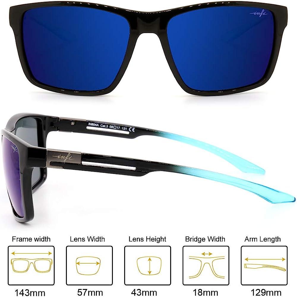 INFI Fishing Polarized Sunglasses for Men Driving Running Golf Sports  Glasses Square UV Protection Designer Style Unisex Shiny Black/Blue