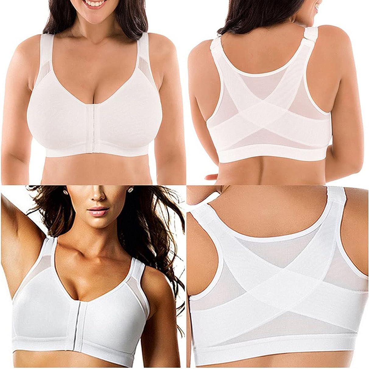 Front closure full coverage back support posture corrector bras for women