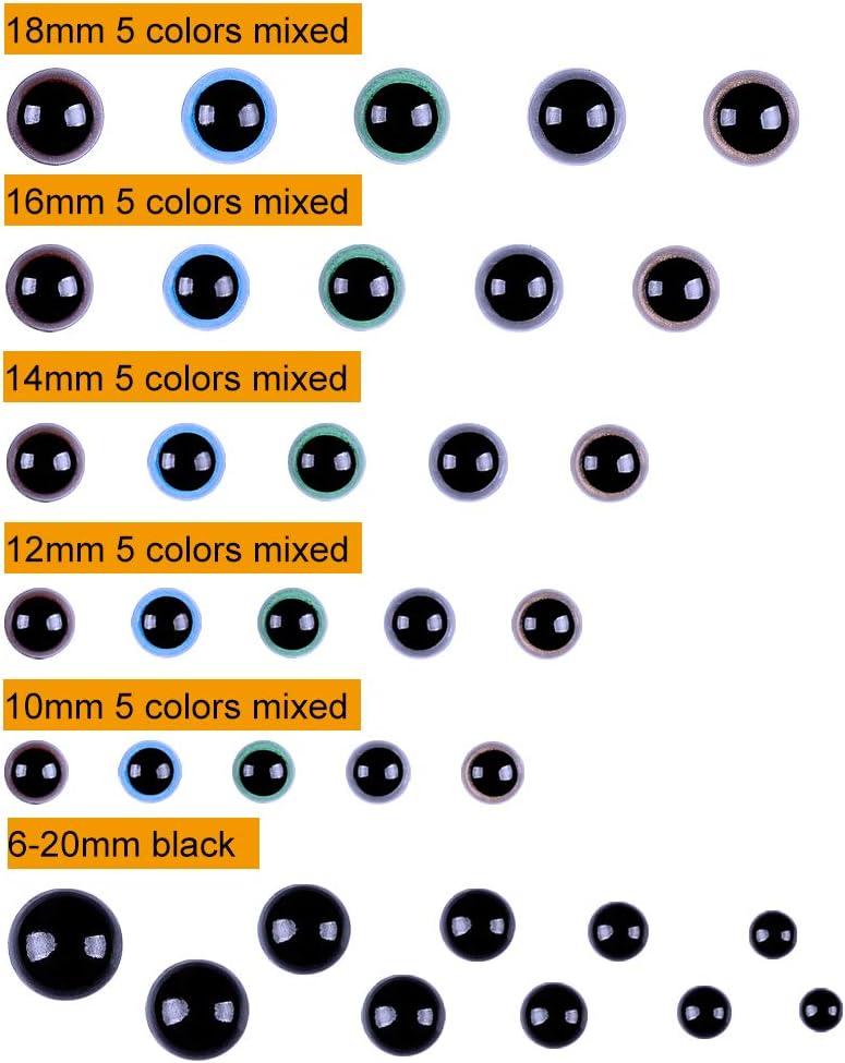 Winlyn 282 Pcs 6-20mm Colorful & Black Plastic Safety Eyes with Washers Craft  Doll Eyes for Amigurumi Crafts Crochet Toy and Stuffed Animals (Assorted  Sizes)