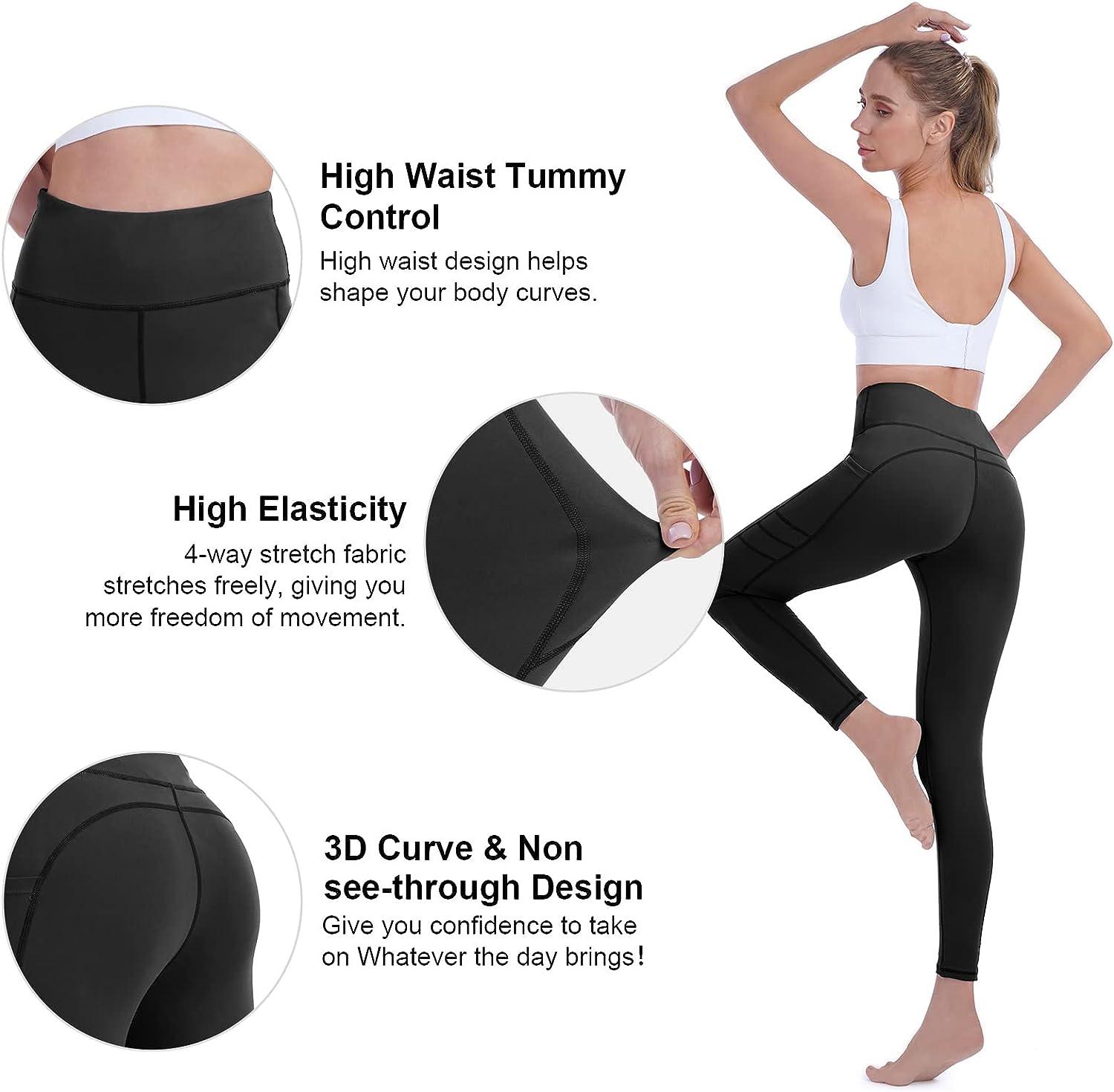 High Waist Yoga Pants with Pockets, Tummy Control, Workout Pants for Women  4 Way Stretch Yoga Leggings with Pockets